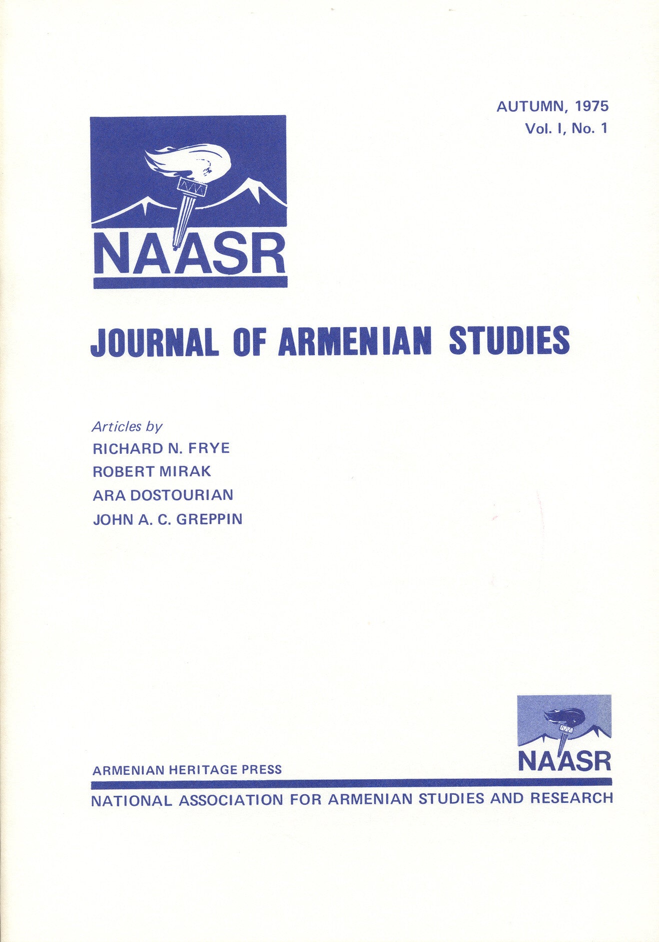JOURNAL OF ARMENIAN STUDIES: Volume I, Number 1: Autumn 1975