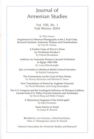 JOURNAL OF ARMENIAN STUDIES: Volume VIII, Number 1: Fall-Winter 2004