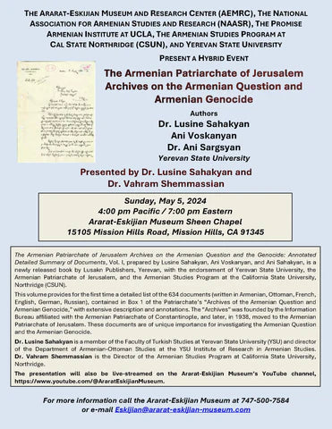 The Armenian Patriarchate of Jerusalem Archives on the Armenian Question and Armenian Genocide ~ Sunday, May 5, 2024