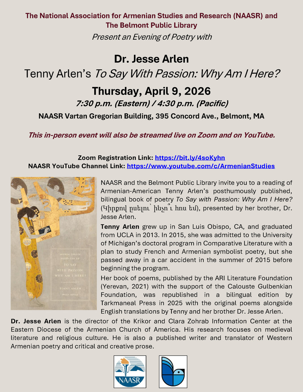 Tenny Arlen’s To Say with Passion: Why Am I Here? flyer