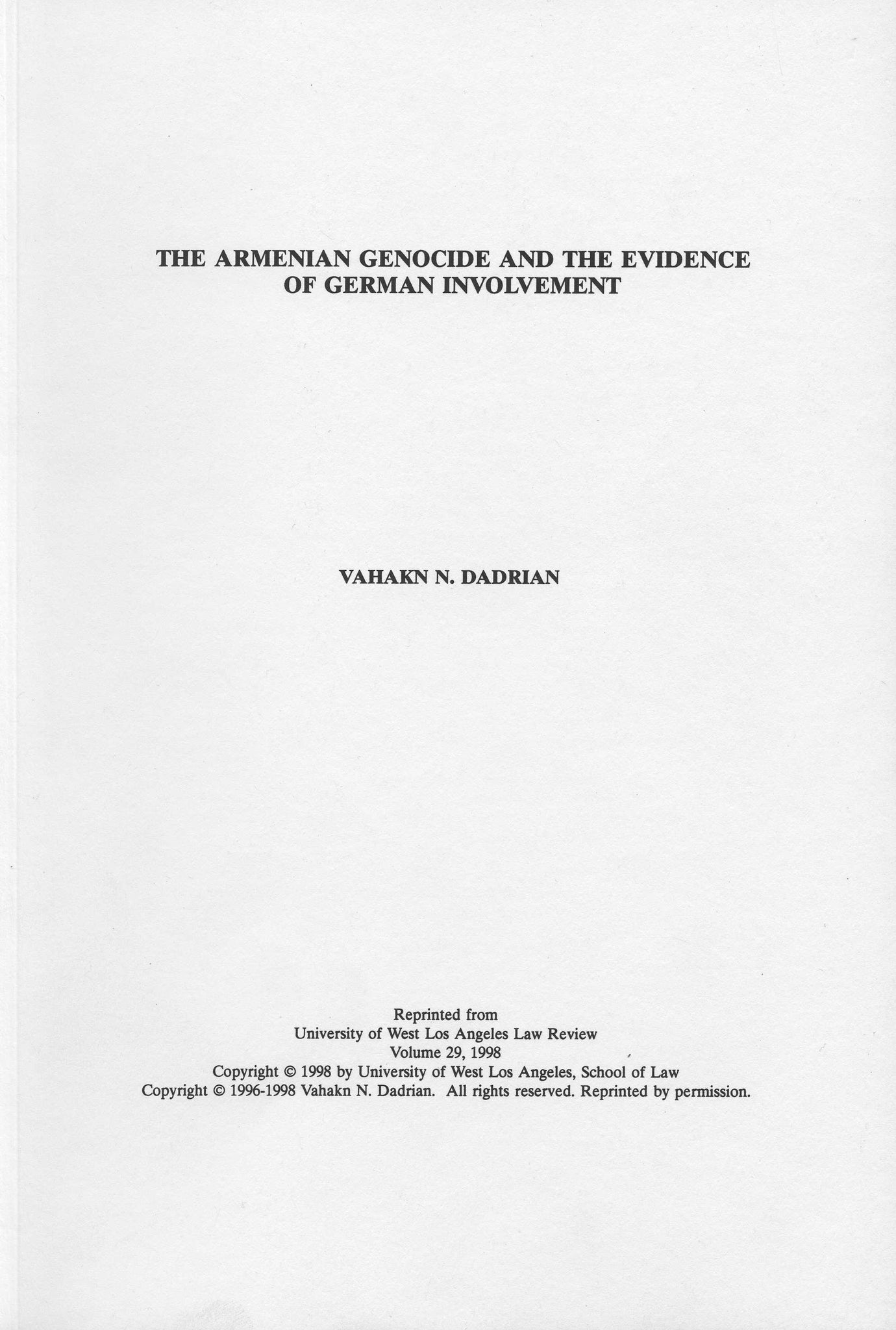 Armenian Genocide and the Evidence of German Involvement, The