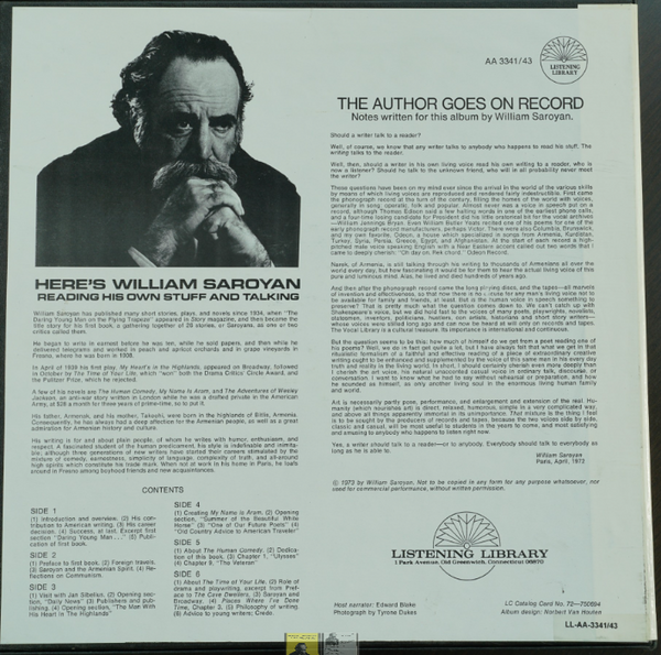 Here's William Saroyan: Reading His Own Stuff and Talking