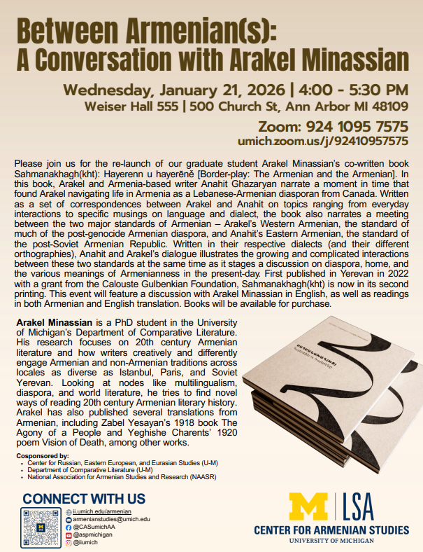 Between Armenian(s): A conversation with Arakel Minassian - January 21, 2026 flyer