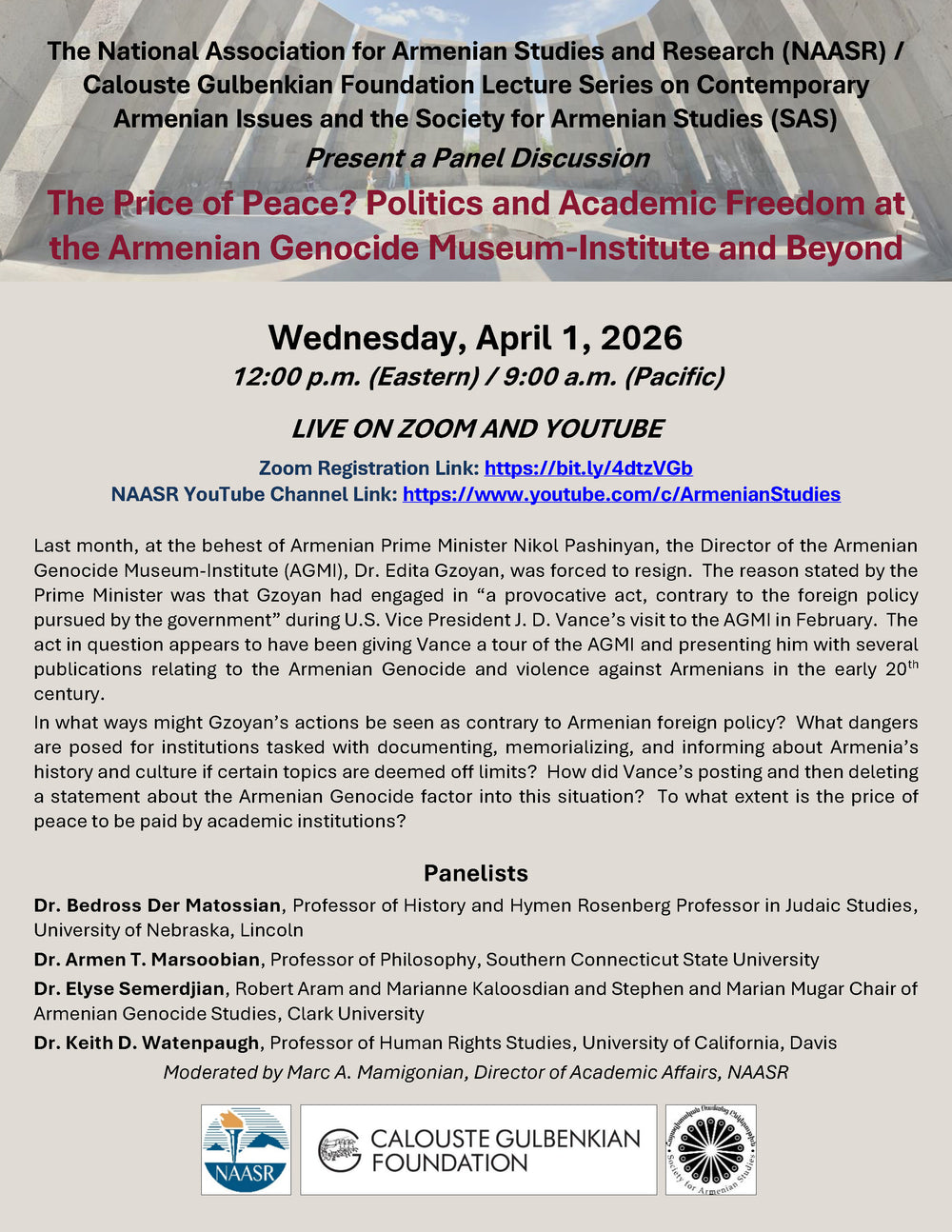 The Price of Peace? Politics and Academic Freedom at the Armenian Genocide Museum-Institute and Beyond flyer