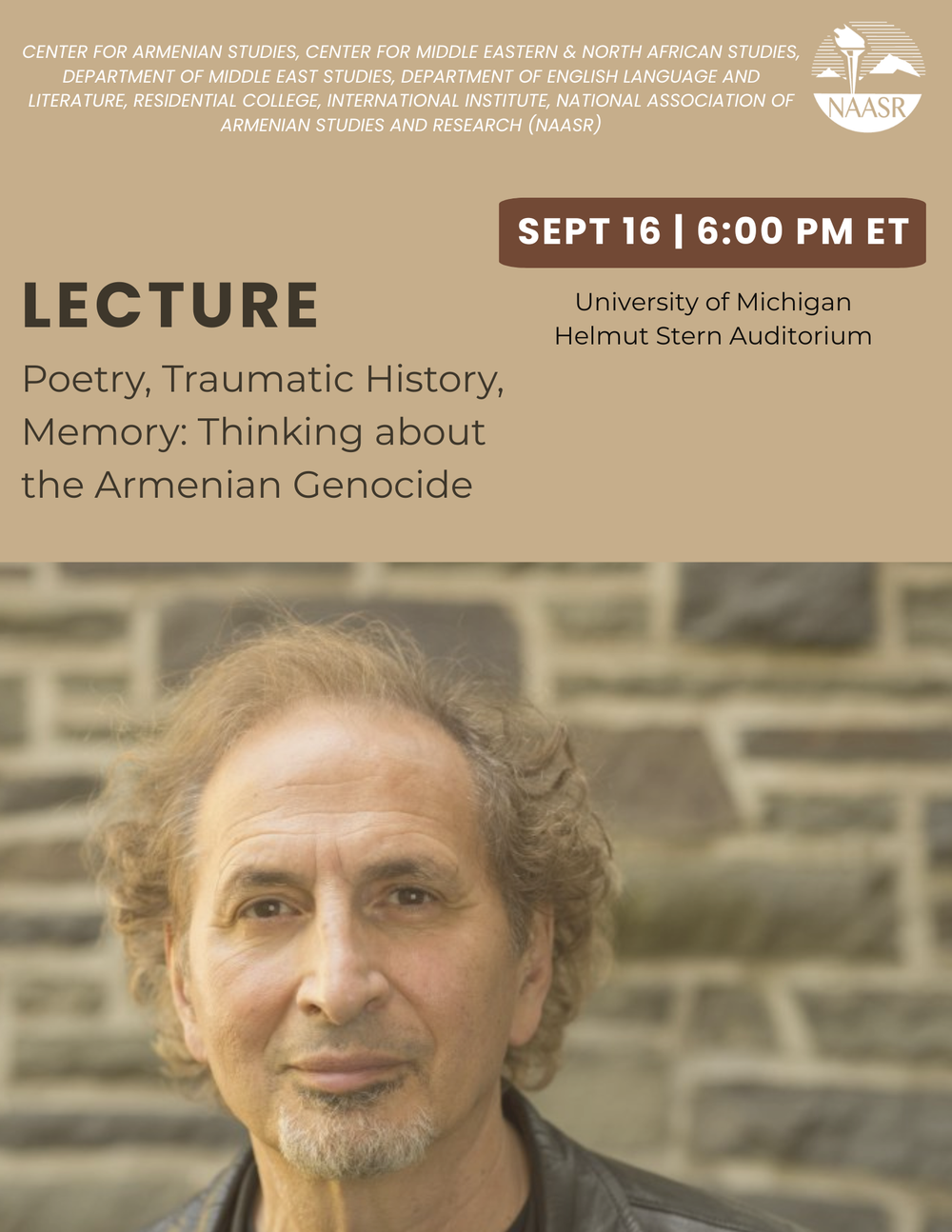 Peter Balakian: “Poetry, Traumatic History, Memory: Thinking about the Armenian Genocide.” flyer