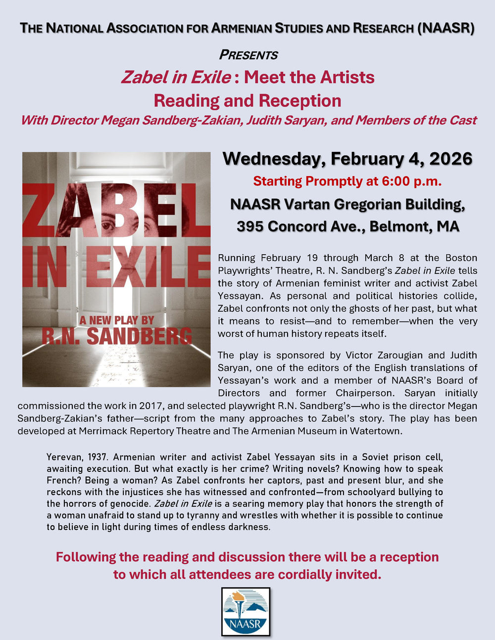 Zabelle In Exile: Meet the Artists Reading and Reception flyer