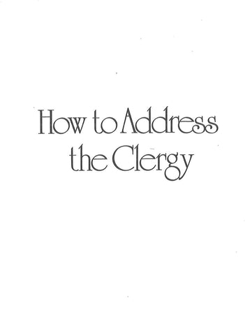 How To Address the Clergy