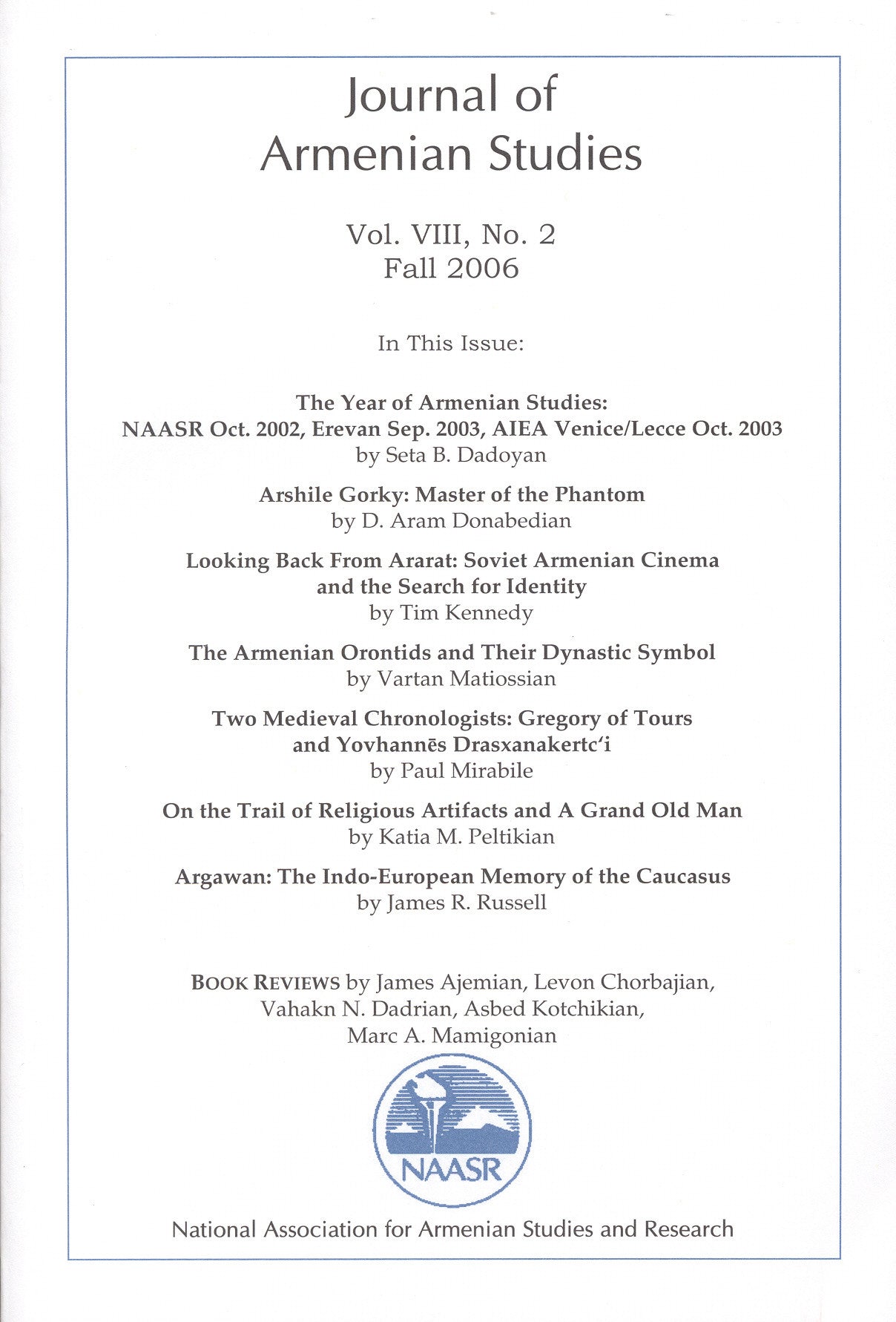 JOURNAL OF ARMENIAN STUDIES: Volume VIII, Number 2: Fall 2006