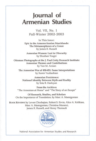 JOURNAL OF ARMENIAN STUDIES: Volume VII, Number 1: Fall-Winter 2002-2003